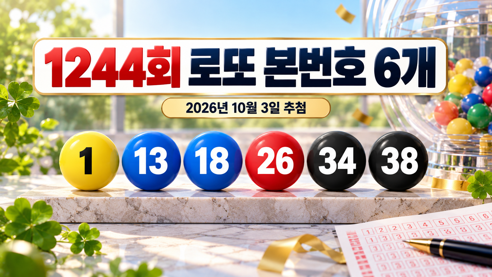 1244회 로또 본번호 6개