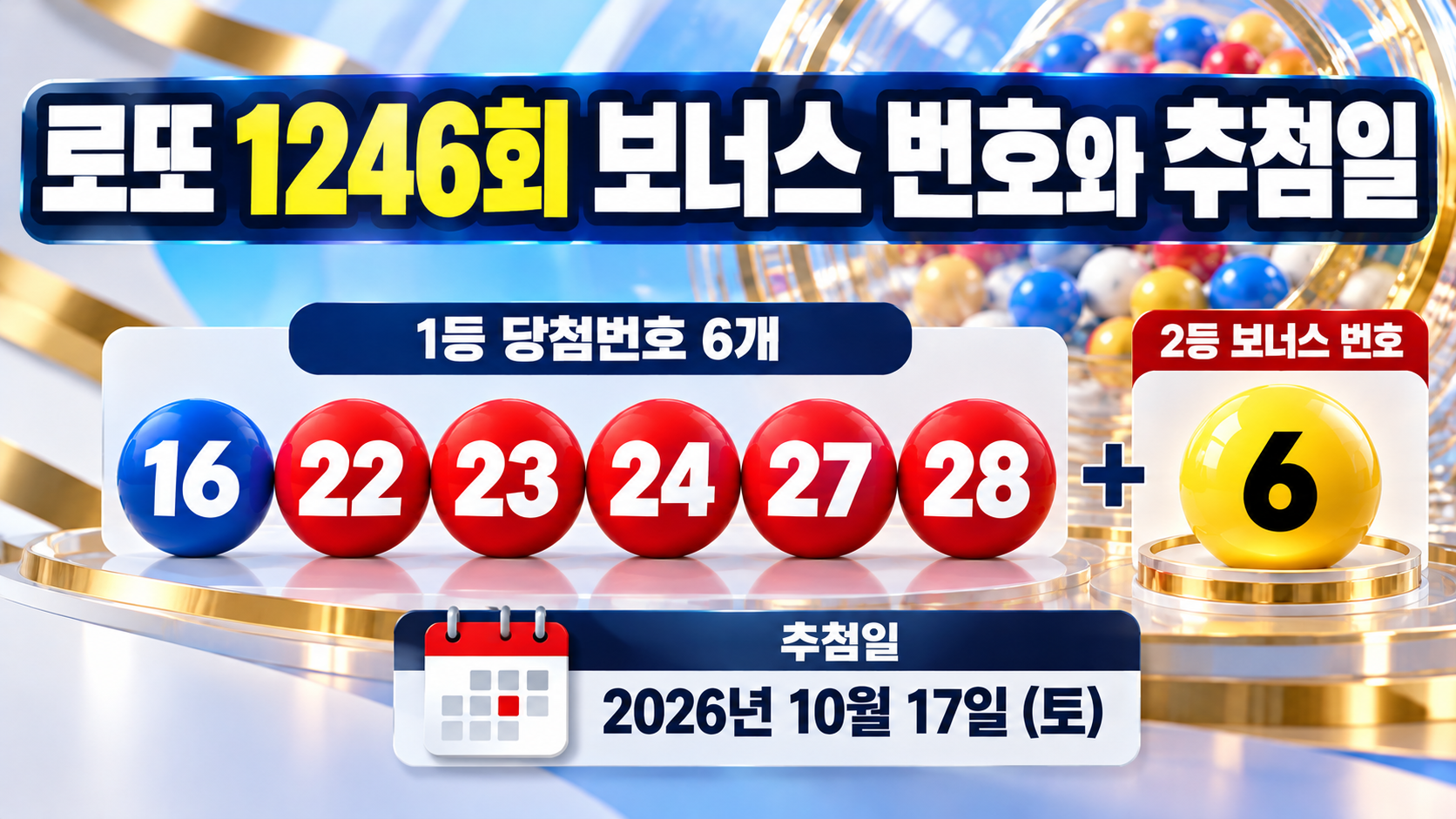 로또 1246회 보너스 번호와 추첨일