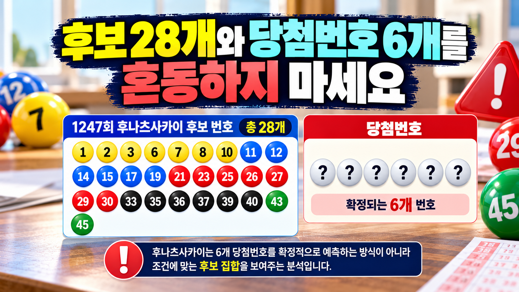 후보 28개와 당첨번호 6개를 혼동하지 마세요