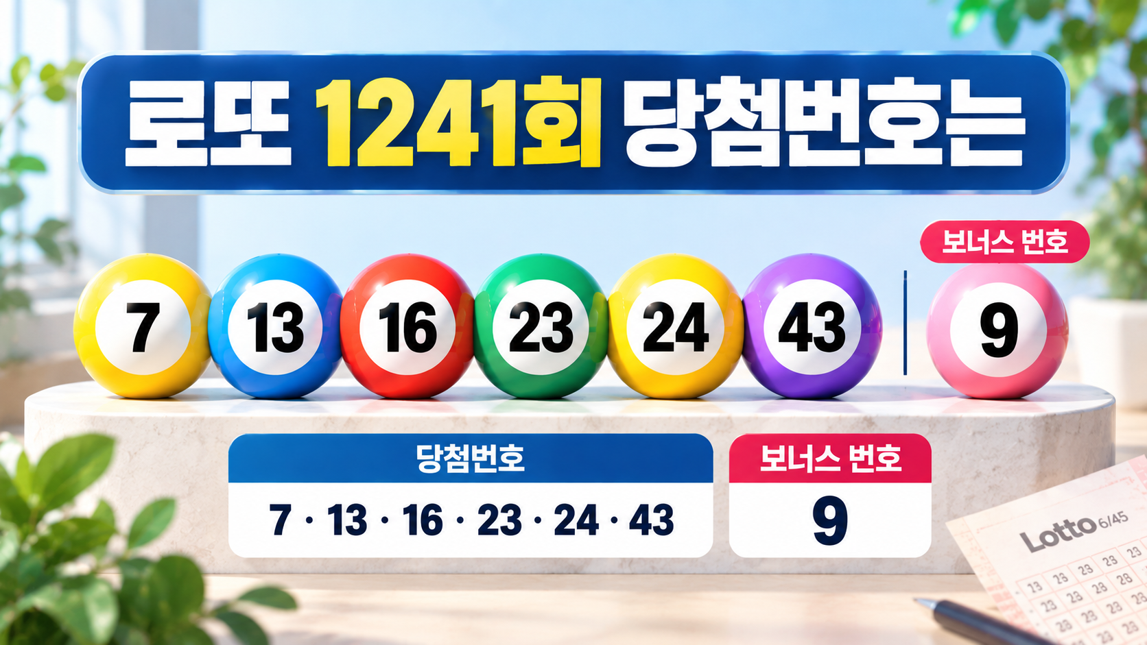 로또 1241회 당첨번호는 7·13·16·23·24·43 - 로또 1241회 당첨번호는 7·13·16·23·24·43 핵심 내용을 정리한 정보형 이미지
