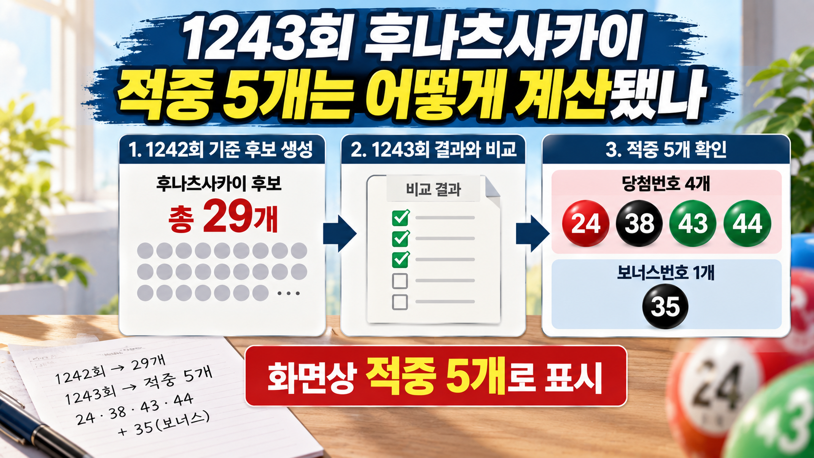 1243회 후나츠사카이 적중 5개는 어떻게 계산됐나 - 1243회 후나츠사카이 적중 5개는 어떻게 계산됐나 핵심 내용을 정리한 정보형 이미지
