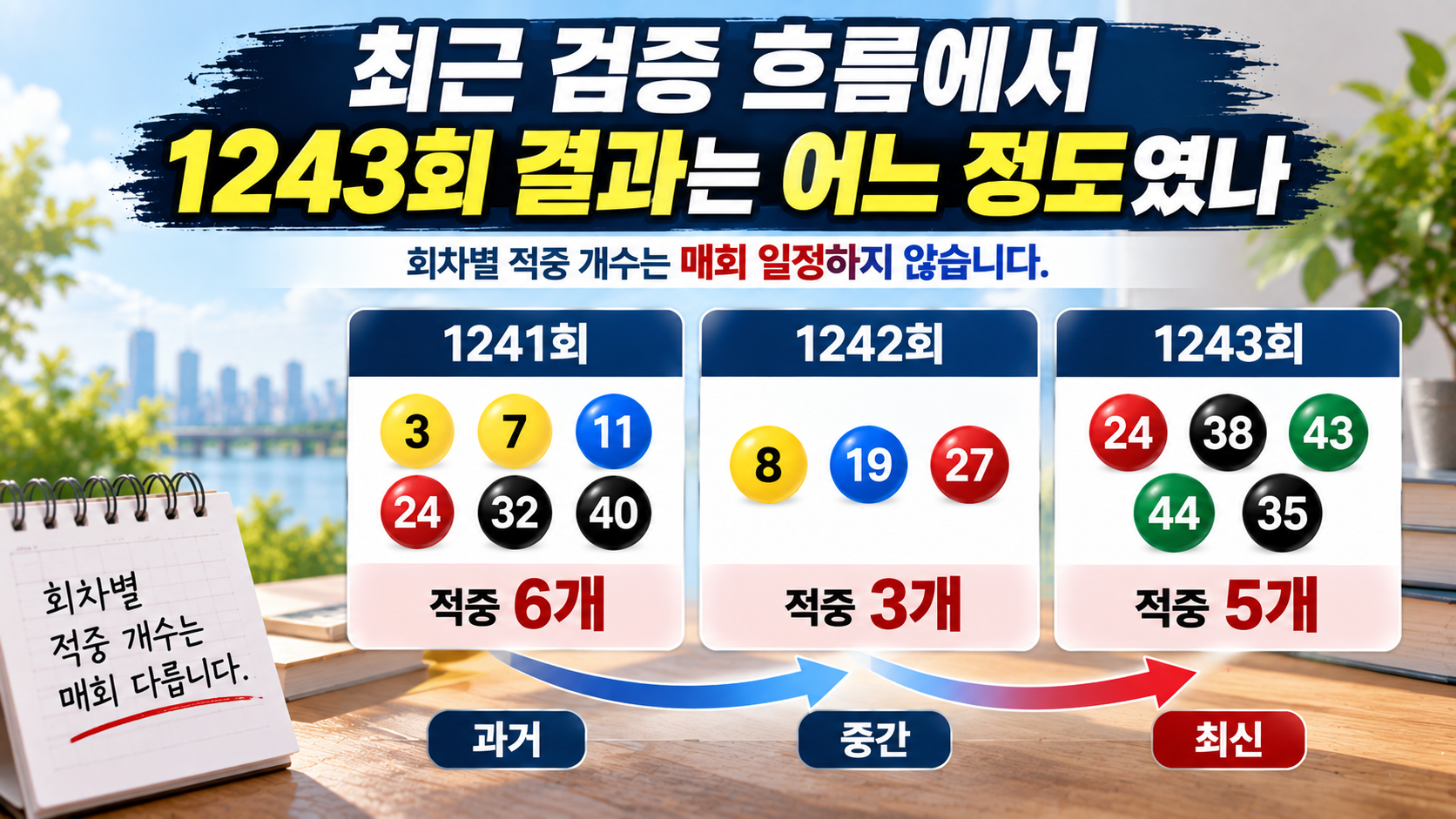 1243회 후나츠사카이 적중 5개는 어떻게 계산됐나 - 최근 검증 흐름에서 1243회 결과는 어느 정도였나 핵심 내용을 정리한 정보형 이미지